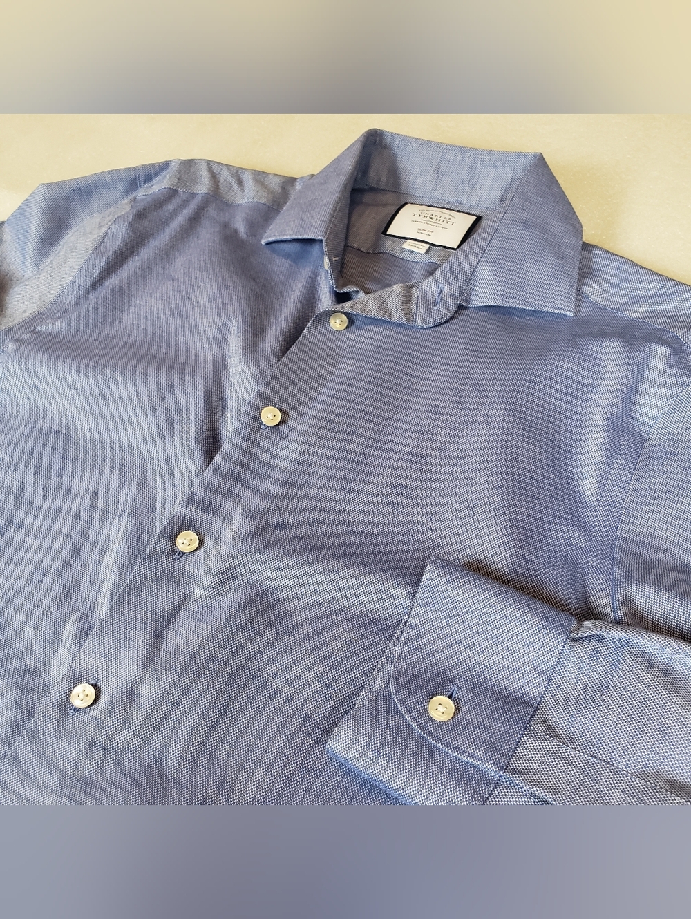 Charles Tyrwhitt Men's 15.5/34 Slim Fit Cotton-Linen Blend Shirt Summer Beach